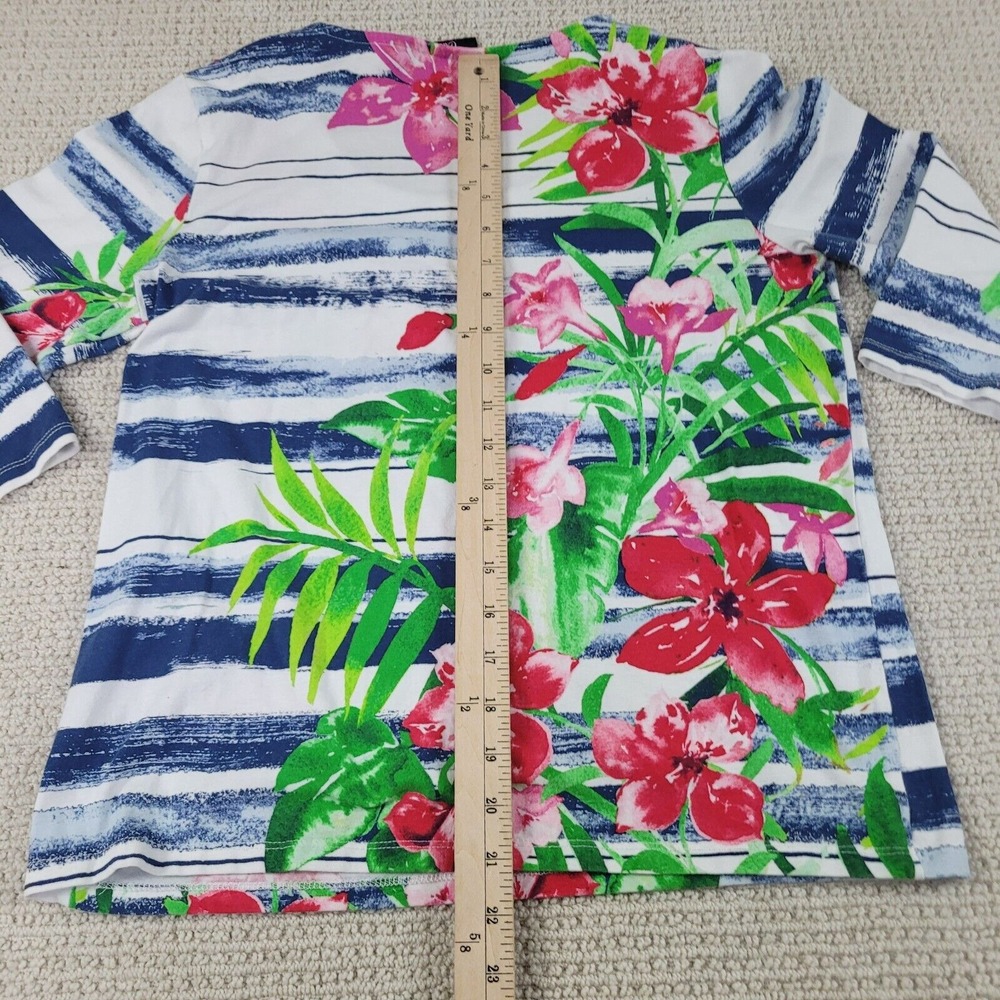Onqe Casual Shirt Womens PM White Long Sleeve Casual Blouse Floral Graphic Print - Picture 7 of 8